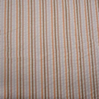 Tissu Coton imprimé rayures Linbay oranges sur fond Blanc - Par 10 cm