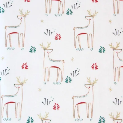 Tissu Coton imprimé Arty Kajsa doré et rouge sur fond Blanc - Par 10 cm