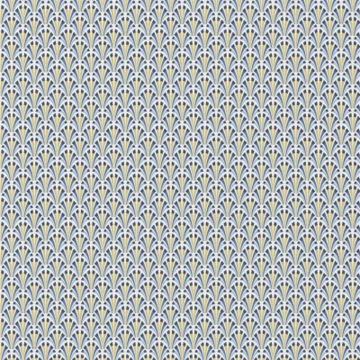 Tissu Coton imprimé Kolius bleu sur fond Blanc - Par 10 cm