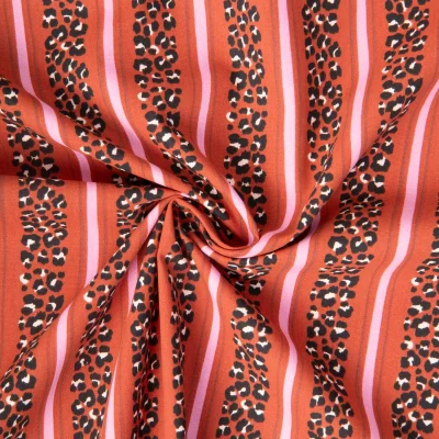 Tissu Coton imprimé Arty Leoli Léo rayé sur fond Terracotta - Par 10 cm