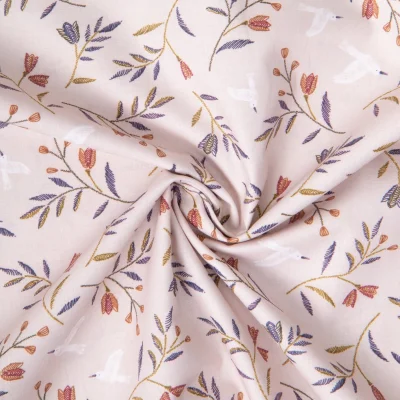 Tissu Coton imprimé digital Arty Manyla fleuris sur fond Rose pastel - Par 10 cm