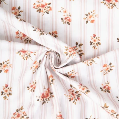 Tissu Coton imprimé digital Arty Maritoinette fleuris et rayures sur fond Blanc - Par 10 cm
