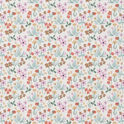 Tissu Coton imprimé Arty Mathilde Fleuris sur fond Blanc - Par 10 cm