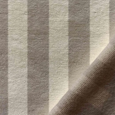 Tissu Micro Eponge Bambou à rayures Ecru et Galet - Par 10 cm