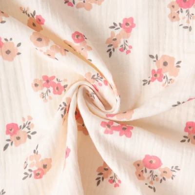 Tissu Double gaze de Coton Fleuris Molisa sur fond Ecru - Par 10 cm