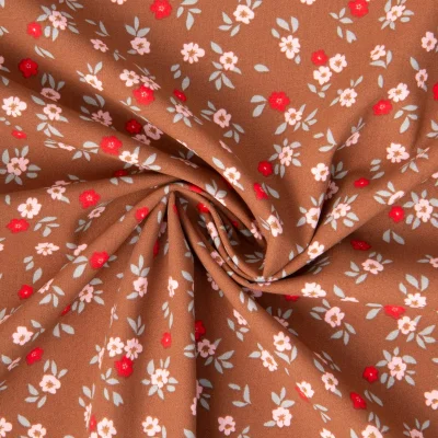 Tissu Coton imprimé Arty Nadie fleuris sur fond Marron - Par 10 cm