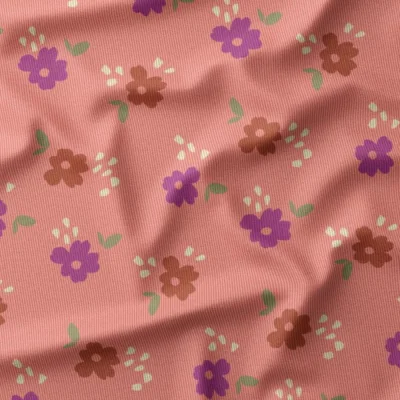 Tissu Velours milleraies imprimé Nava fleuris sur fond Rose sorbet - Par 10 cm