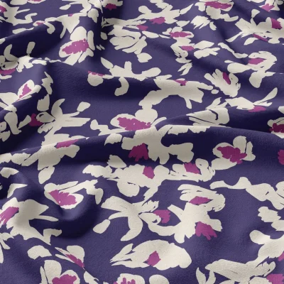 Tissu Viscose Arty Nawi blanc sur fond Violet - Par 10 cm