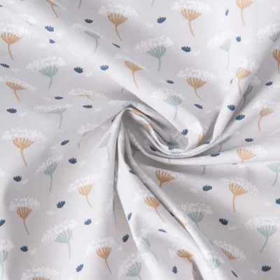 Tissu Coton imprimé Ombelle Fleurs sur fond Bleu gris - Par Coupon de 3m