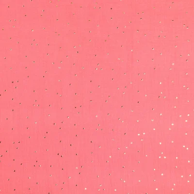 Tissu Double gaze Baya Pois dorés sur fond Corail - Par 10 cm