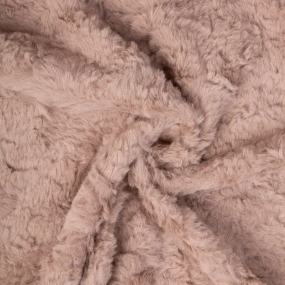Tissu Fausse fourrure poils long Rabbit sur fond Taupe - Par 10 cm