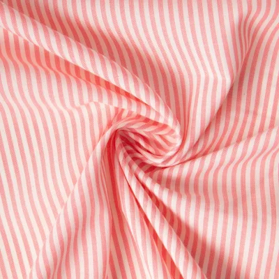 Tissu Coton Viscose Ruth rayé Rose saumon - Par 10 cm