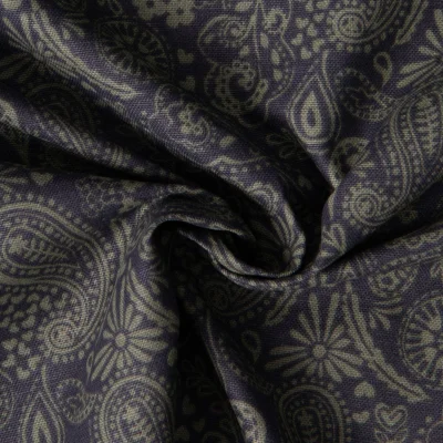 Tissu Toile de Coton Demi Natté Cachemire vert sur fond Bleu marine - Par 10 cm