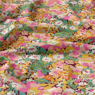Tissu Viscose imprimé Silene sur fond Rose - Par 10 cm