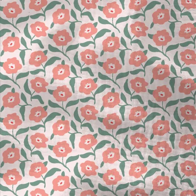 Tissu Double gaze Coton Storia fleuris sur fond Rose pâle - Par 10 cm
