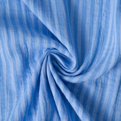 Tissu Double gaze de Coton Réversible rayé Bleu - Par 10 cm
