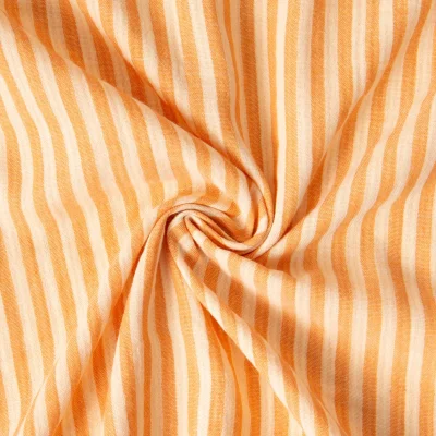 Tissu Double gaze de Coton Réversible rayé Abricot - Par 10 cm