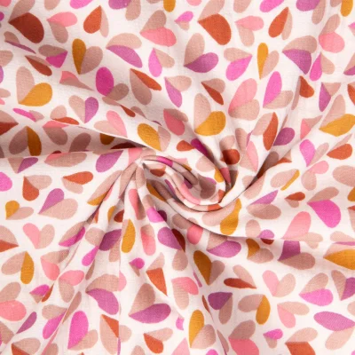 Tissu Double gaze de Coton Tandem coeur sur fond Blanc cassé - Par 10 cm