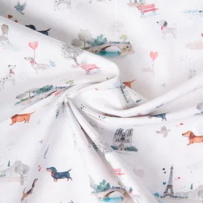 Tissu Coton imprimé digital Arty Titidparis sur fond Blanc - Par 10 cm