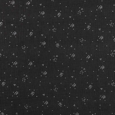 Tissu Double gaze de coton Eclats Argentés sur fond Noir - Par 10 cm