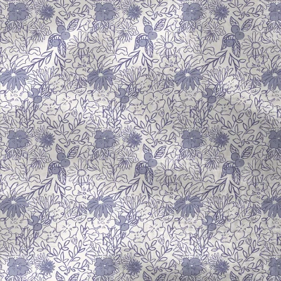Tissu Double gaze Coton Zomea fleurs bleu sur fond Blanc - Par 10 cm
