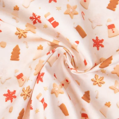 Tissu Coton imprimé Gâteaux de noël sur fond Beige nacré - Par 10 cm
