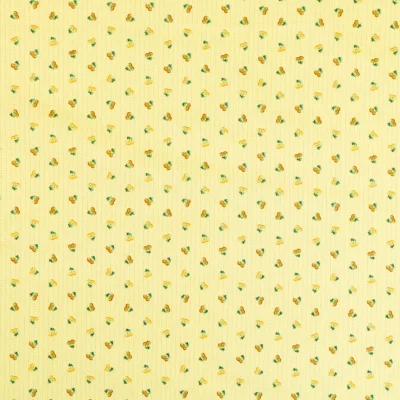 Tissu Coton Petites cerises jaunes et moutarde sur fond Vert anis - Par 10 cm