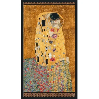 Tissu Robert Kaufman Gustav Klimt Couple sur fond Or - Par panneau de 60 cm