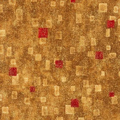 Tissu Coton Robert Kaufman Gustav Klimt rectangle rouge sur fond Or - Par 10 cm