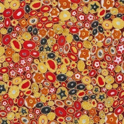 Tissu Robert Kaufman Gustav Klimt galets fleuris sur fond Rouge - Par 10 cm