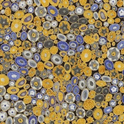 Tissu Coton Robert Kaufman Gustav Klimt galets fleuris sur fond Bleu marine - Par 10 cm