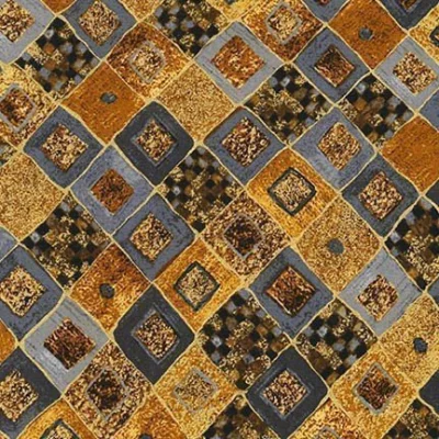 Tissu Coton Robert Kaufman Gustav Klimt losanges gris sur fond Or - Par 10 cm