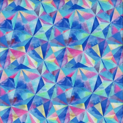 Tissu Coton imprimé Digital Kaléido sur fond Bleu azur - Par 10 cm