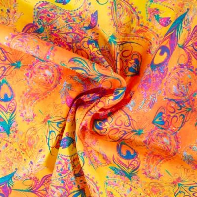 Tissu Coton imprimé Aspect batik sur fond Jaune - Par 10 cm