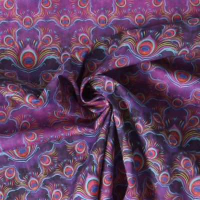 Tissu Voile de Coton Pluméa sur fond Violet - Par 10 cm