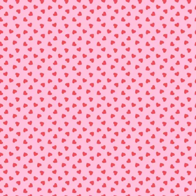Tissu Coton imprimé Coeurs rouges sur fond Rose - Par 10 cm