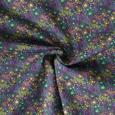 Tissu Coton imprimé  Fleurisia sur fond Violine - Par 10 cm