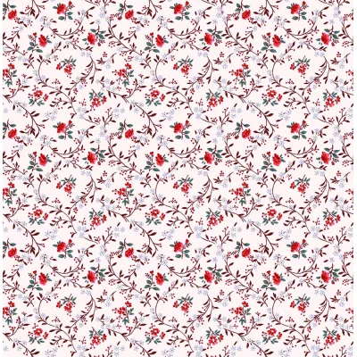 Tissu Coton imprimé Fleuris Afonso sur fond Rose pâle - Par 10 cm