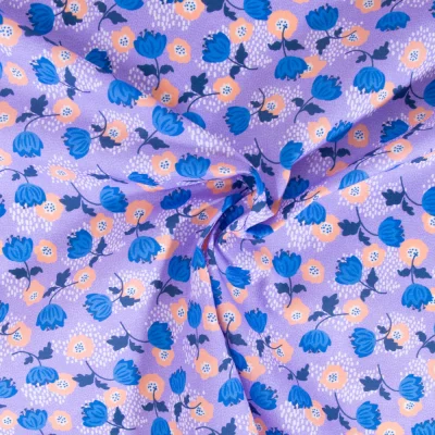 Tissu Coton imprimé Fleuris Jules sur fond Parme - Par 10 cm
