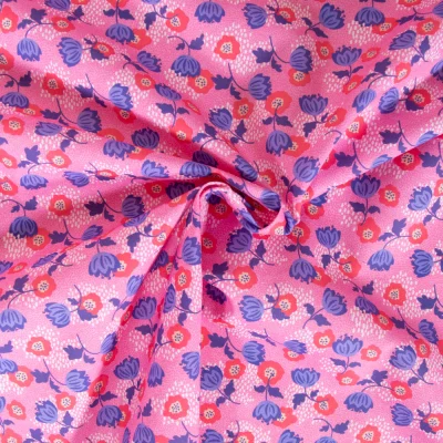 Tissu Coton imprimé Fleuris Jules sur fond Rose - Par 10 cm