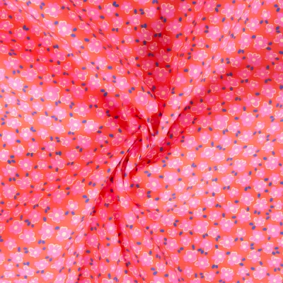 Tissu Coton imprimé Petites fleurs Poema sur fond Rouge - Par 10 cm