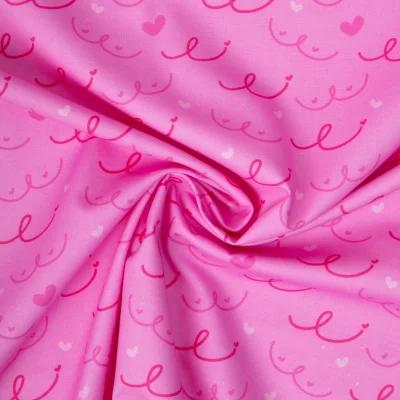 Tissu Coton imprimé Pink Love coeurs et silhouettes sur fond Rose fuchsia - Par 10 cm