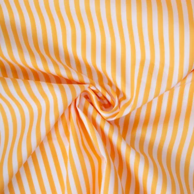 Tissu Batiste de Coton imprimé rayure Jaune 5 mm sur fond Blanc - Par 10 cm