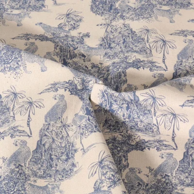 Tissu Toile de Coton aspect Lin Esprit jouy sur fond Naturel - Par 10 cm