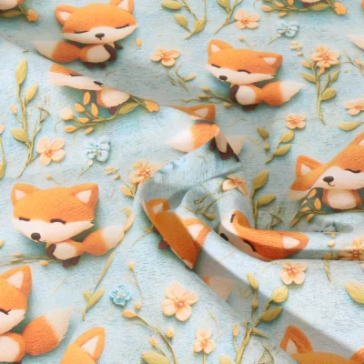Tissu Coton imprimé digital Happy animaux sur fond Bleu pastel - Par 10 cm