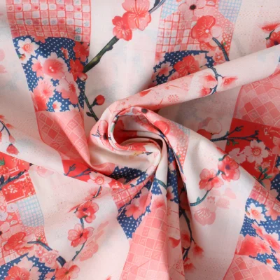Tissu Coton imprimé  Patchjapan sur fond Ecru - Par 10 cm