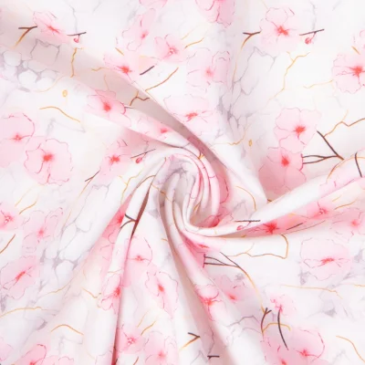 Tissu Coton imprimé Sakura fleurs Rose clair sur fond Blanc - Par 10 cm