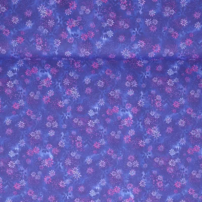 Tissu Coton imprimé  fleurs Liora sur fond Bleu - Par 10 cm