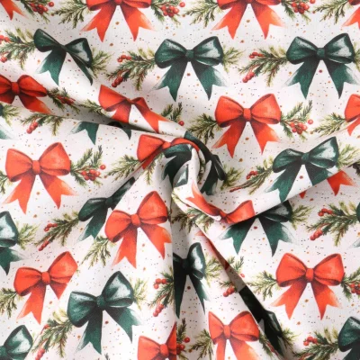 Tissu Coton imprimé Norélia grands nœuds décoratifs sur fond Blanc cassé - Par 10 cm
