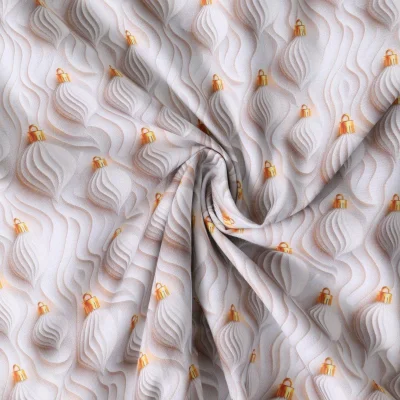 Tissu Coton imprimé Noélie boules avec petites attaches dorées sur fond Blanc - Par 10 cm